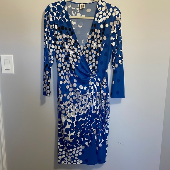 Anne Klein Dresses & Skirts - Anne Klein Blue and White Long Sleeve Wrap Dress
